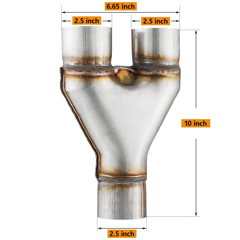 A-KARCK Exhaust Y Pipe 2.5" Inlet, A-KARCK Stainless Steel 2.5" Outlet 10" Long Y Pipe Withstands High Temperatures - Image 2